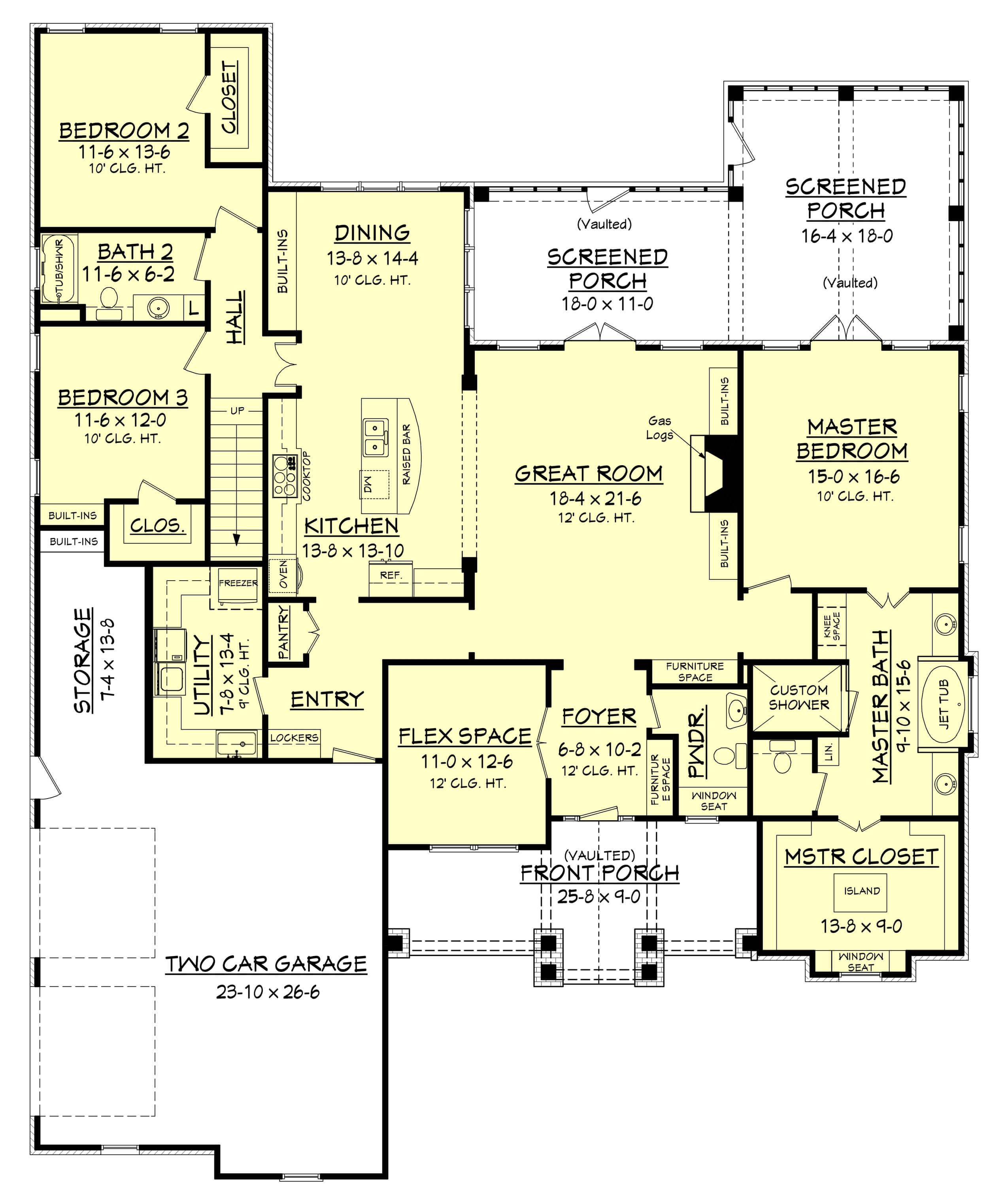 Floor Plan First Story of Craftsman Plan #142-1168