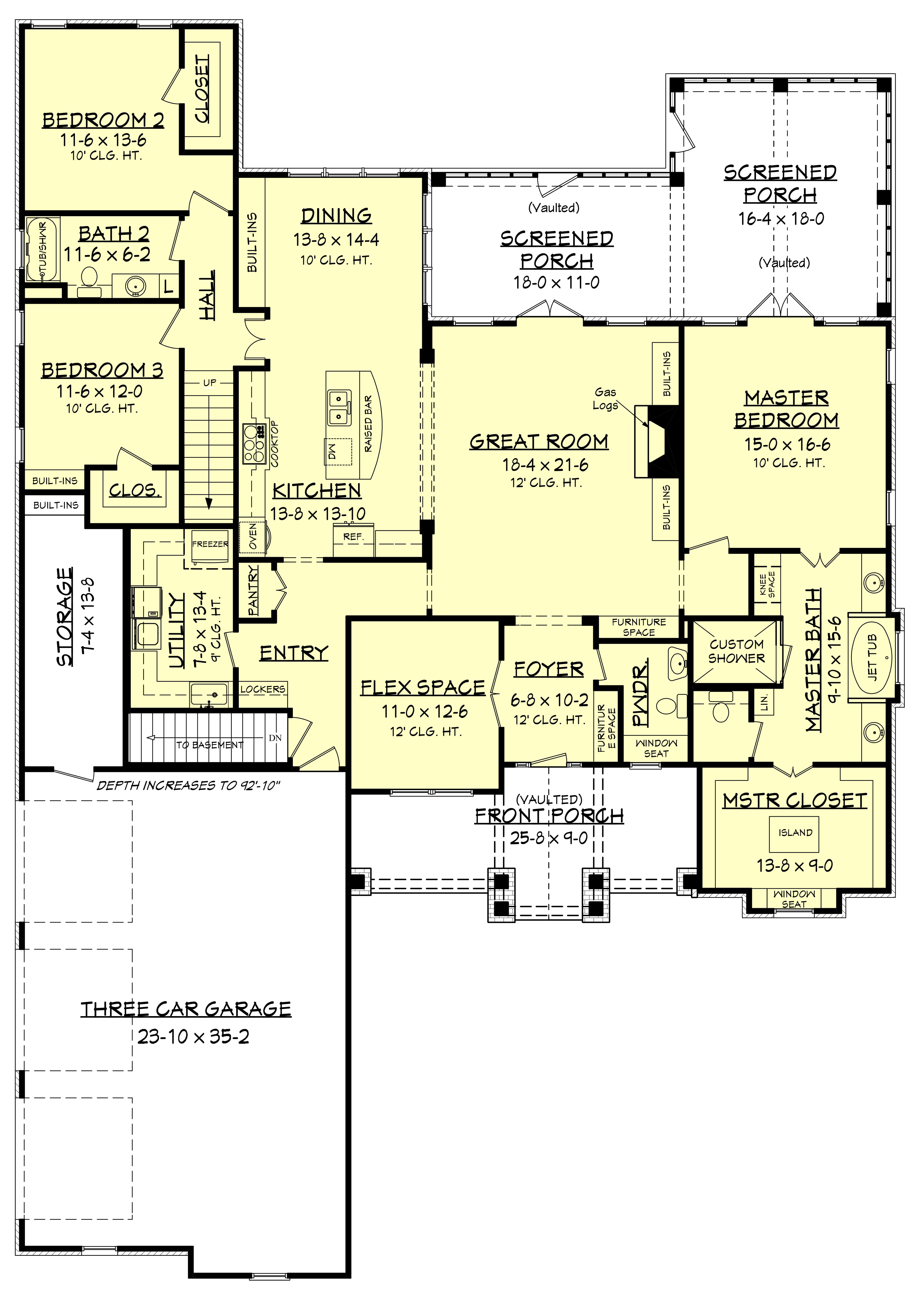 Floor Plan Main Level of Craftsman Plan #142-1168 - Basement Stair Location