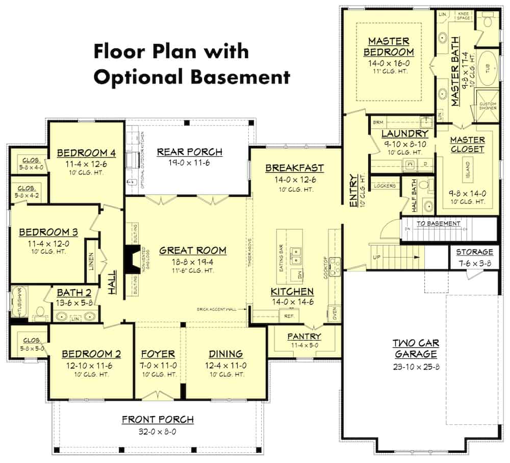 Floor Plan Main Level of Country Plan #142-1169