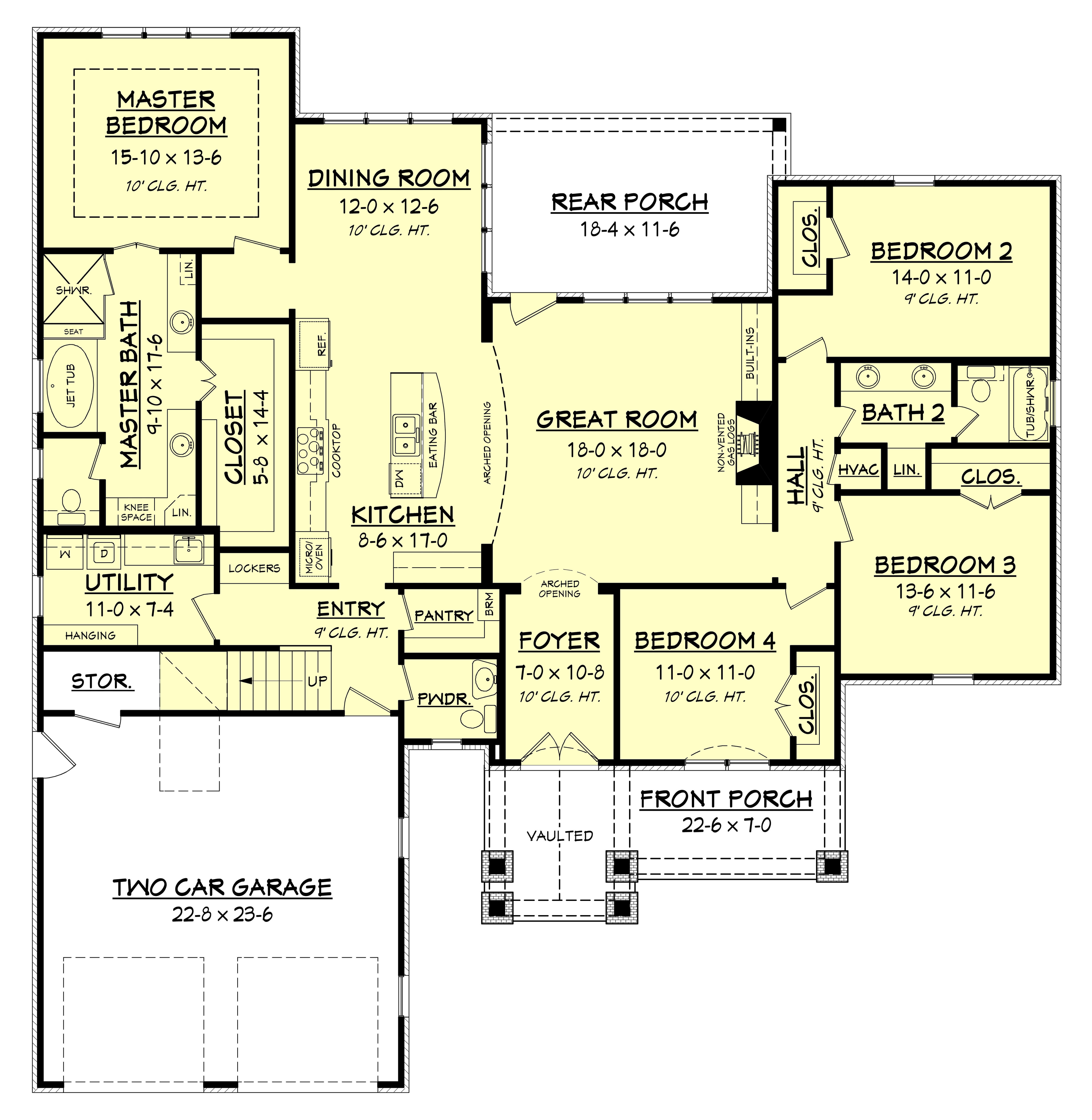 Floor Plan First Story of Traditional Plan #142-1174