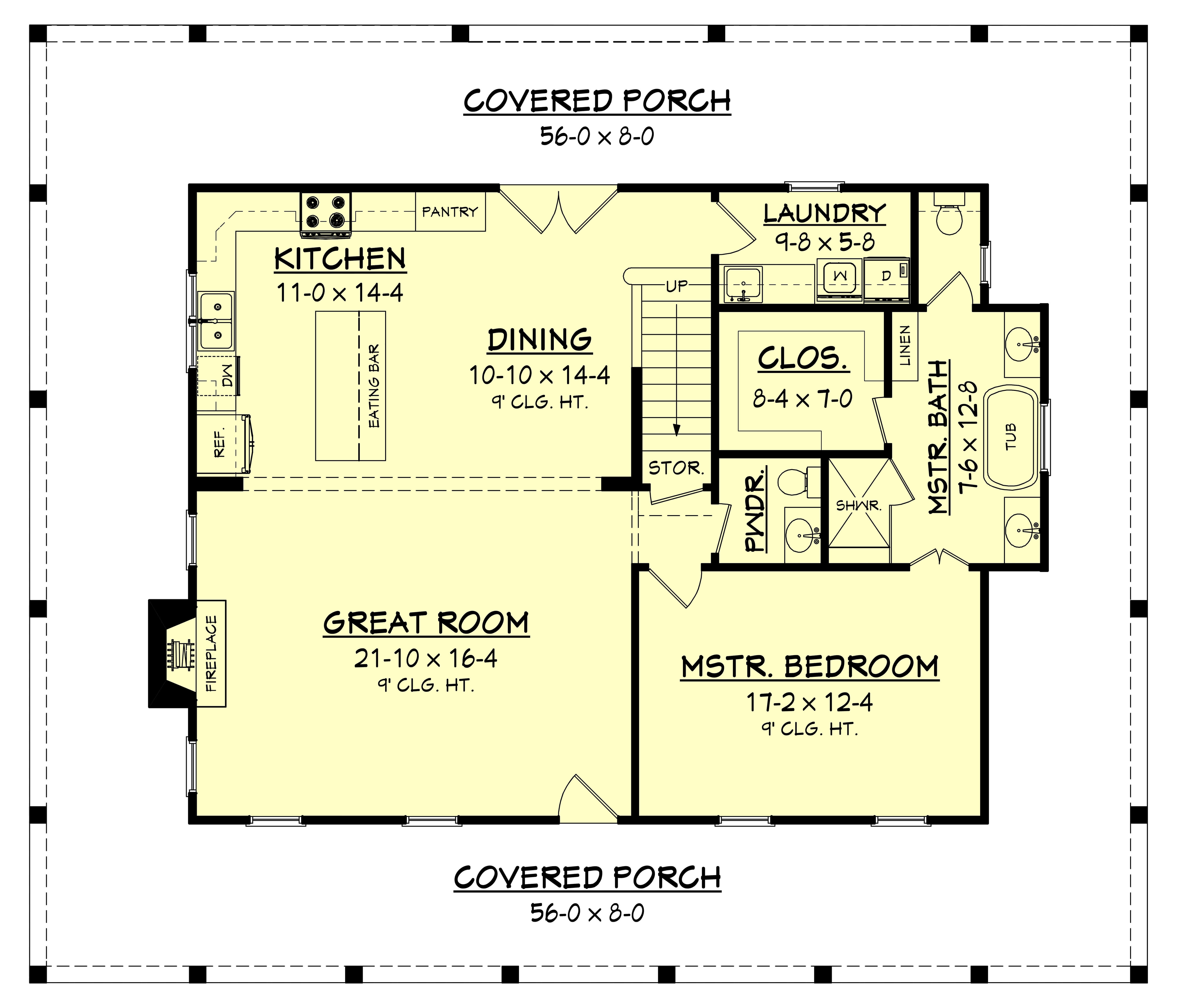 Floor Plan First Story of Southern Plan #142-1175