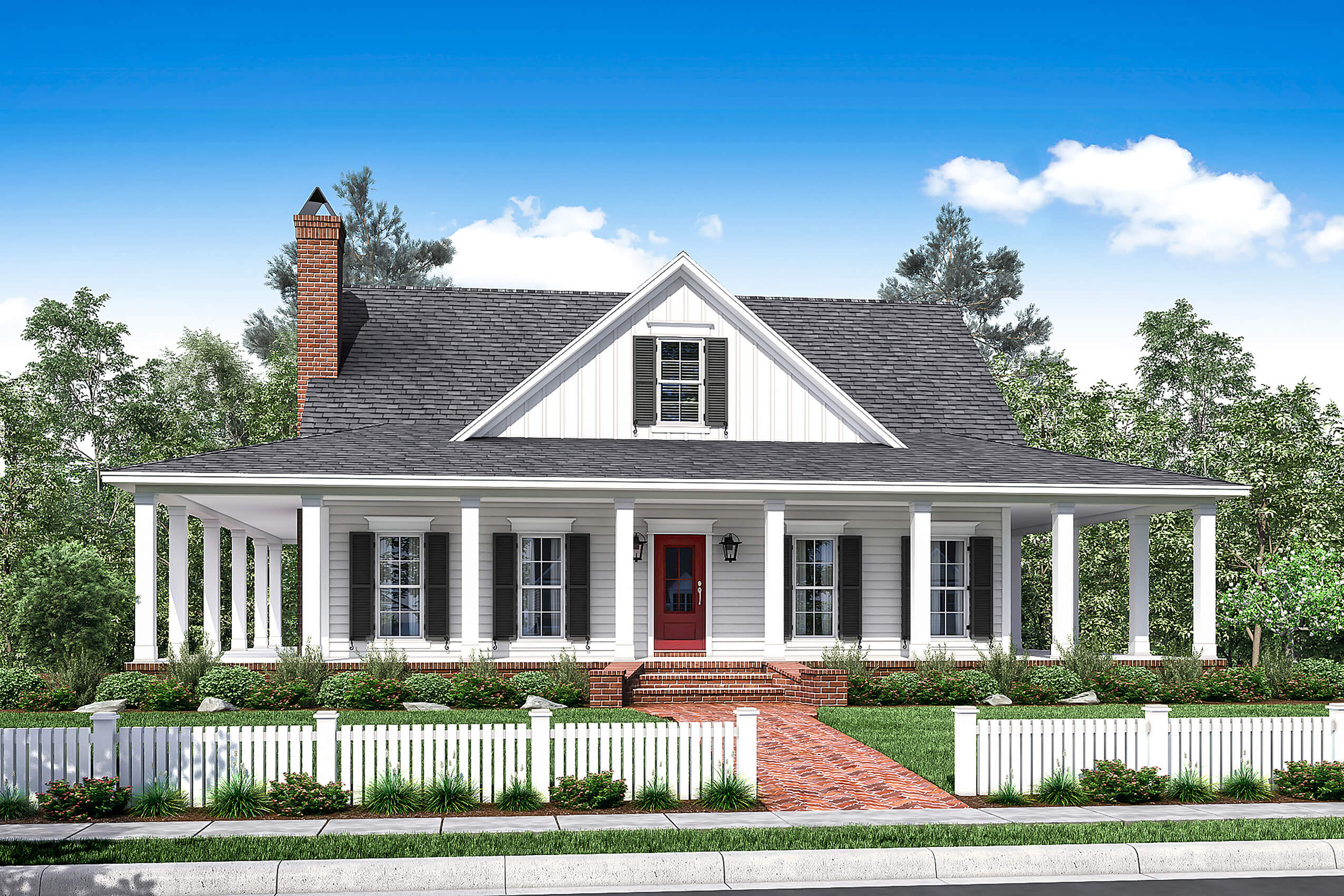 Color rendering of Southern home plan (ThePlanCollection: House Plan #142-1175)