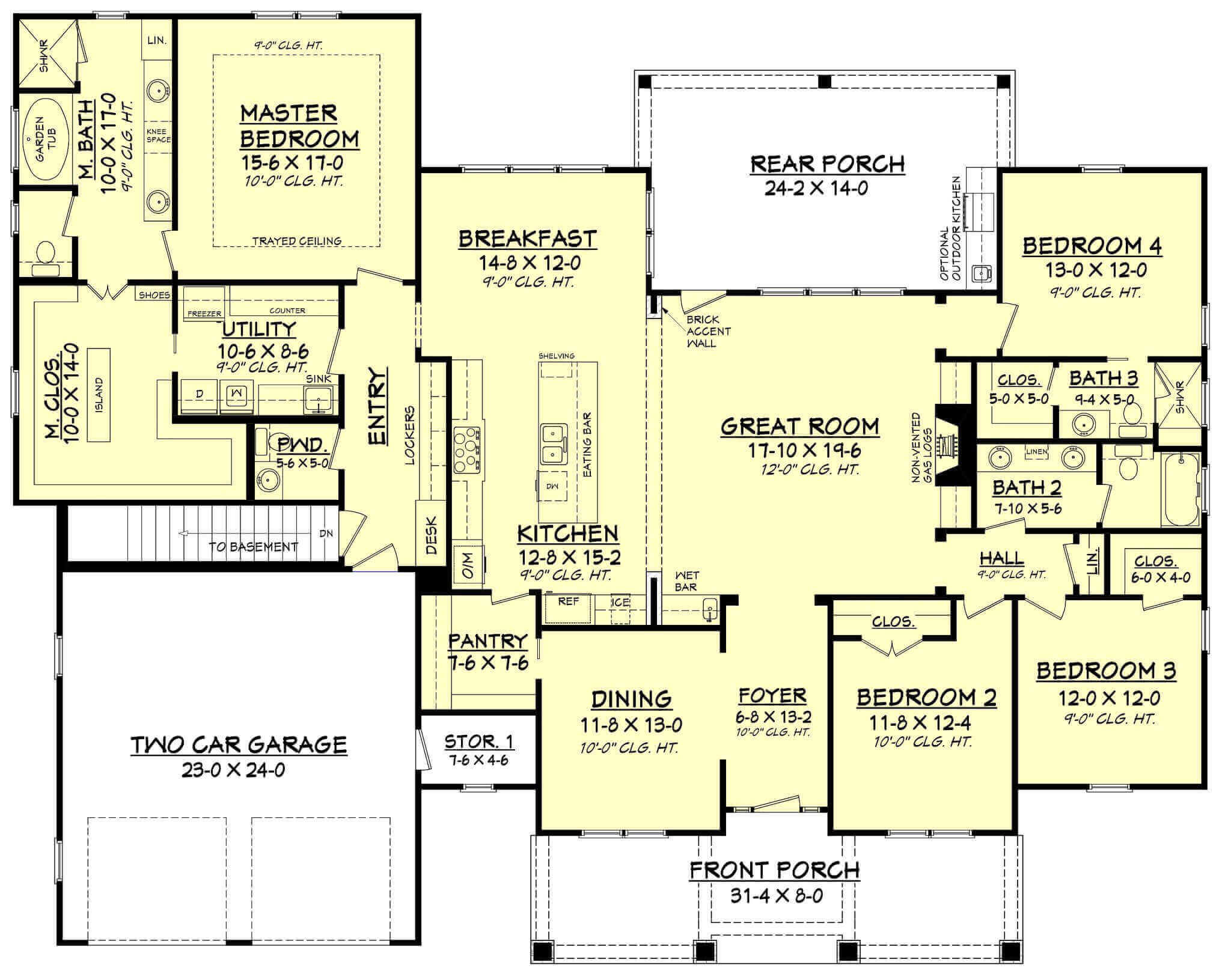Basement Stair location of Country Plan #142-1181