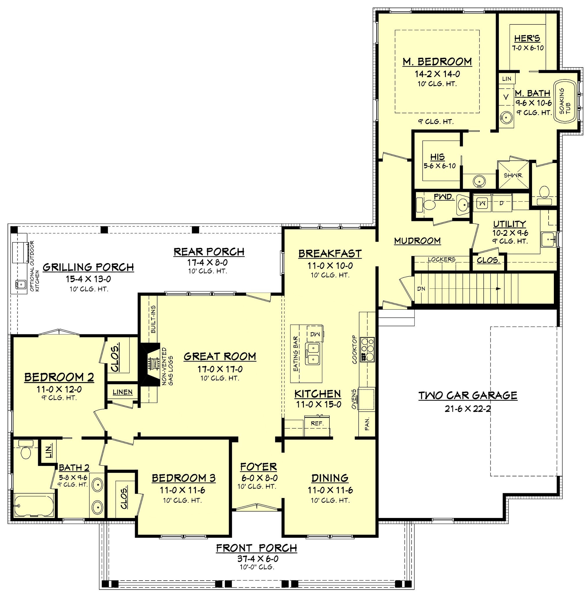 Floor Plan First Story of Farmhouse Plan #142-1183 with Basement Option Stairs