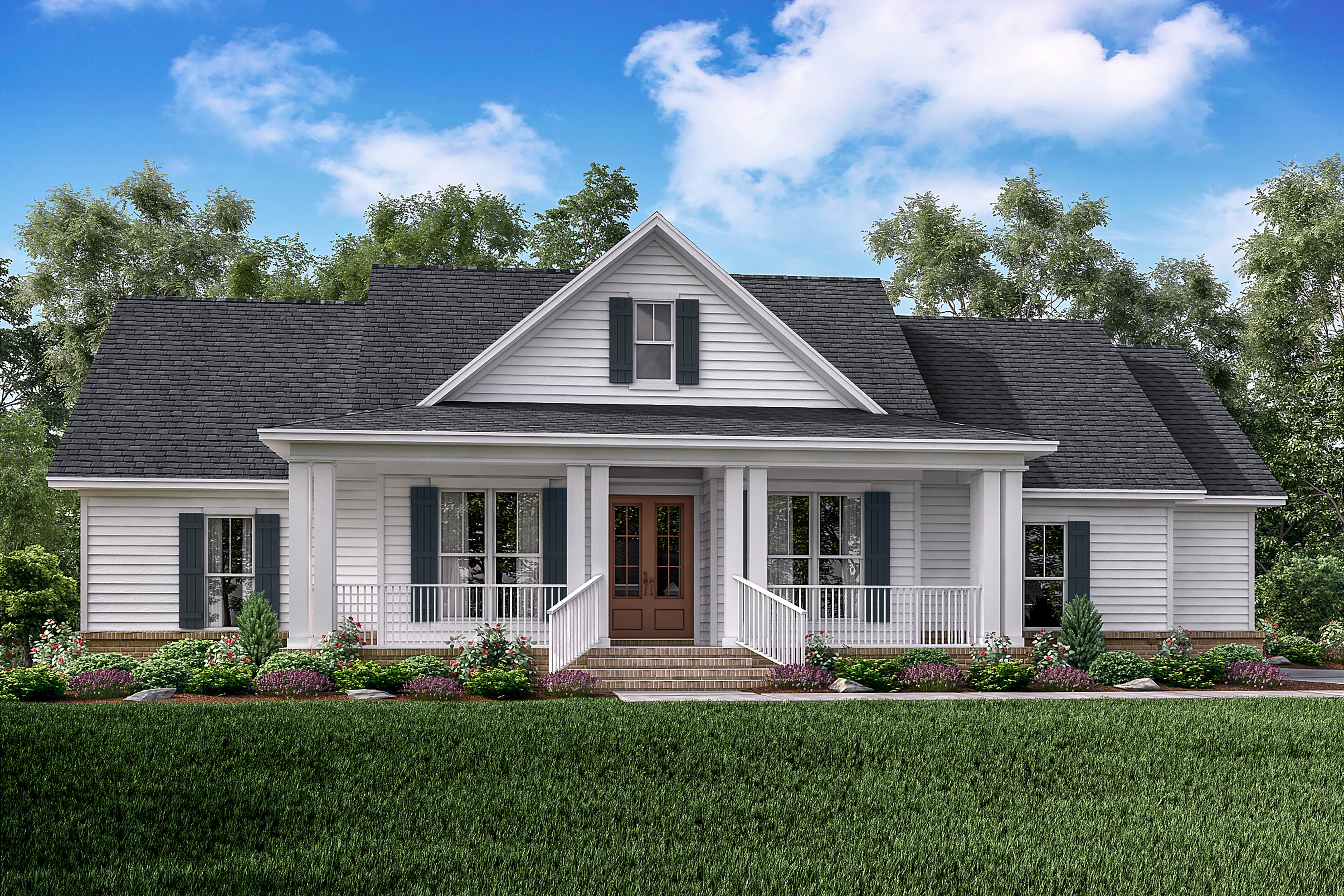 Front elevation of Farmhouse home (ThePlanCollection: House Plan #142-1183)