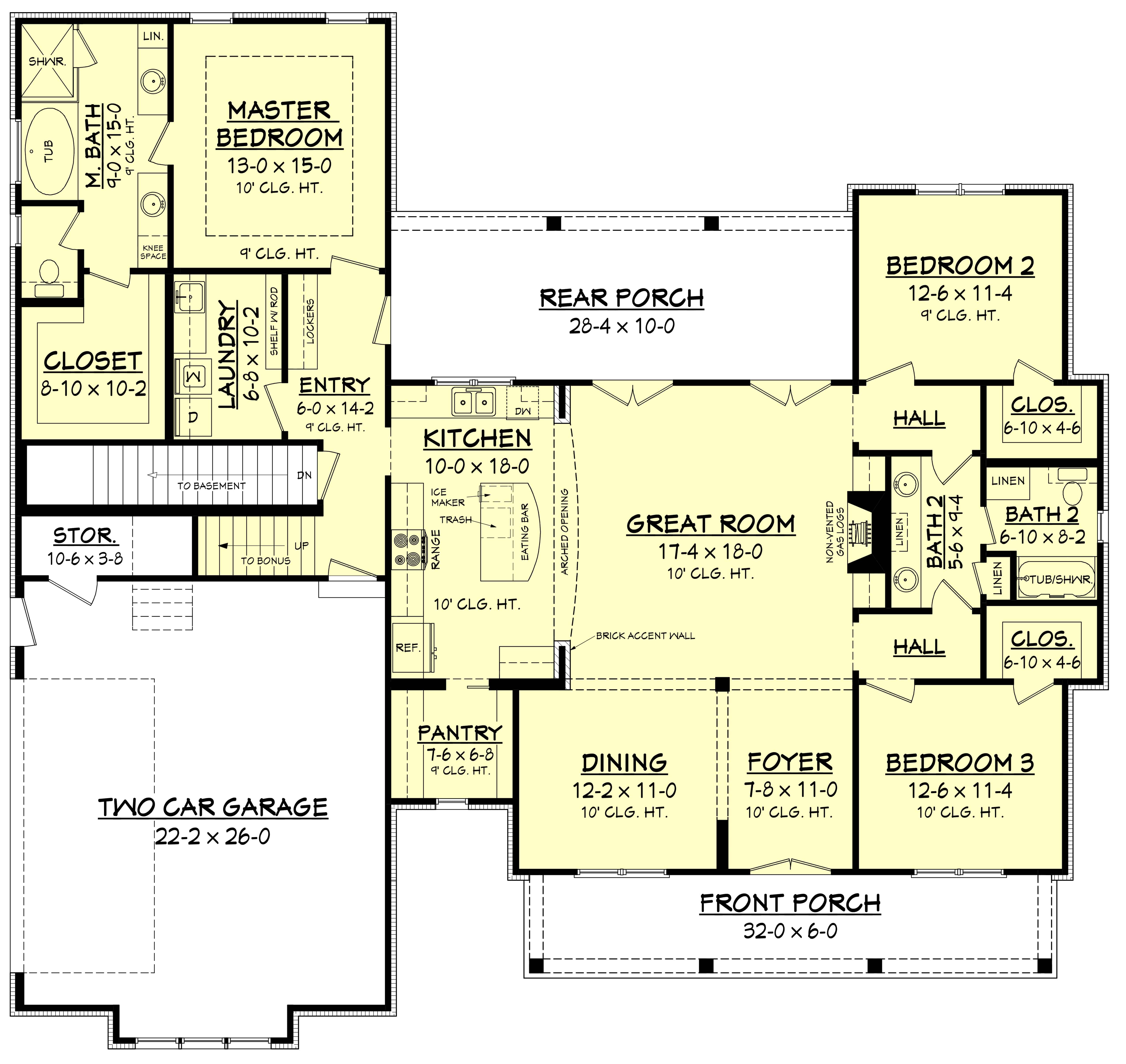 Floor Plan Main Level with Basement Stair Location of Country Plan #142-1184