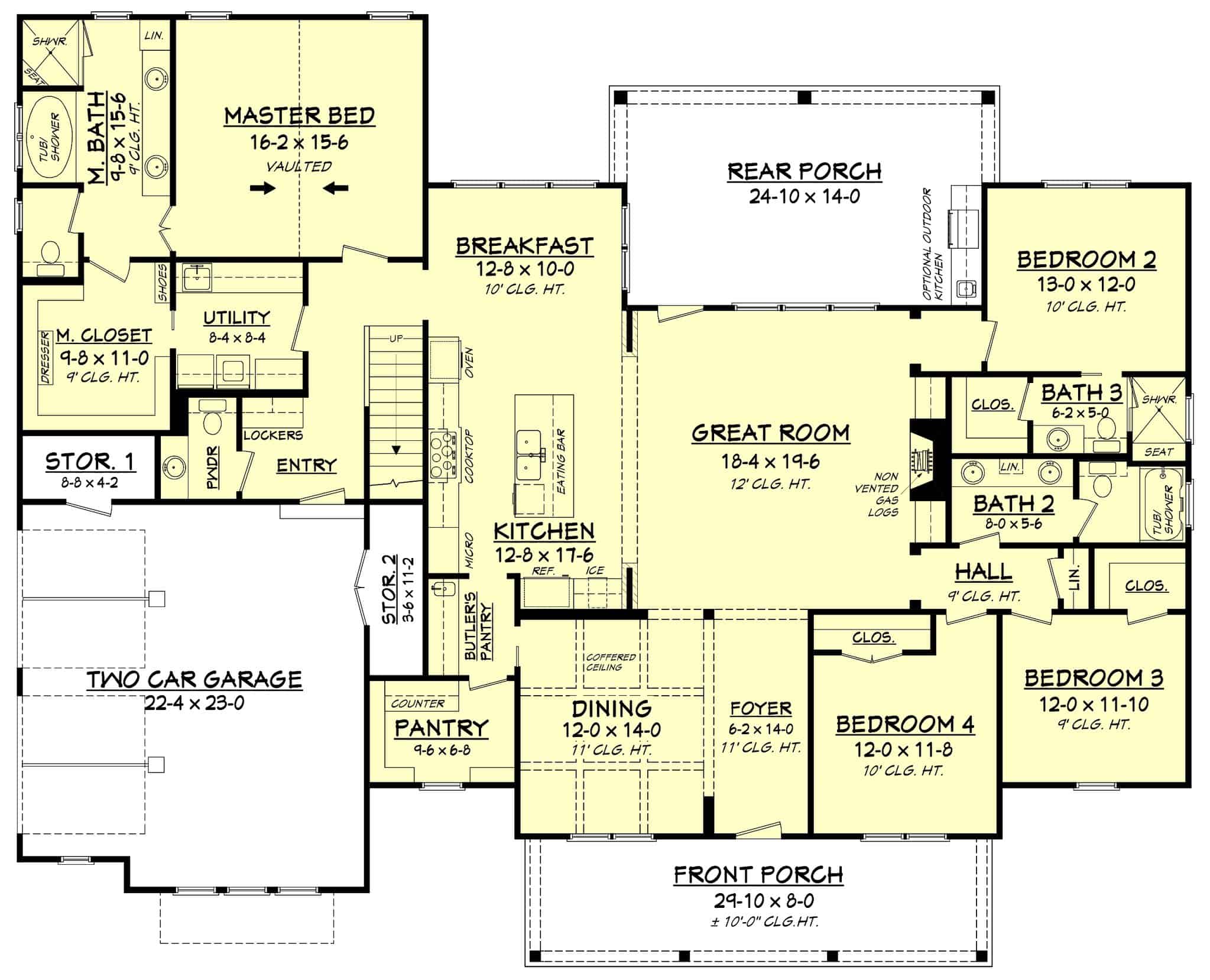 Floor Plan Main Level of Country Plan #142-1185