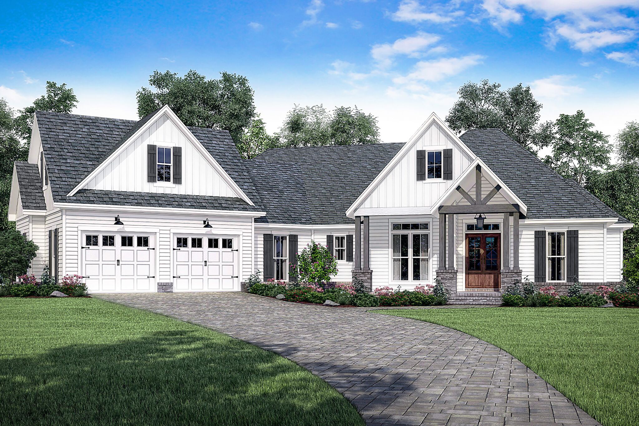 Front elevation of Craftsman home (ThePlanCollection: House Plan #142-1186)