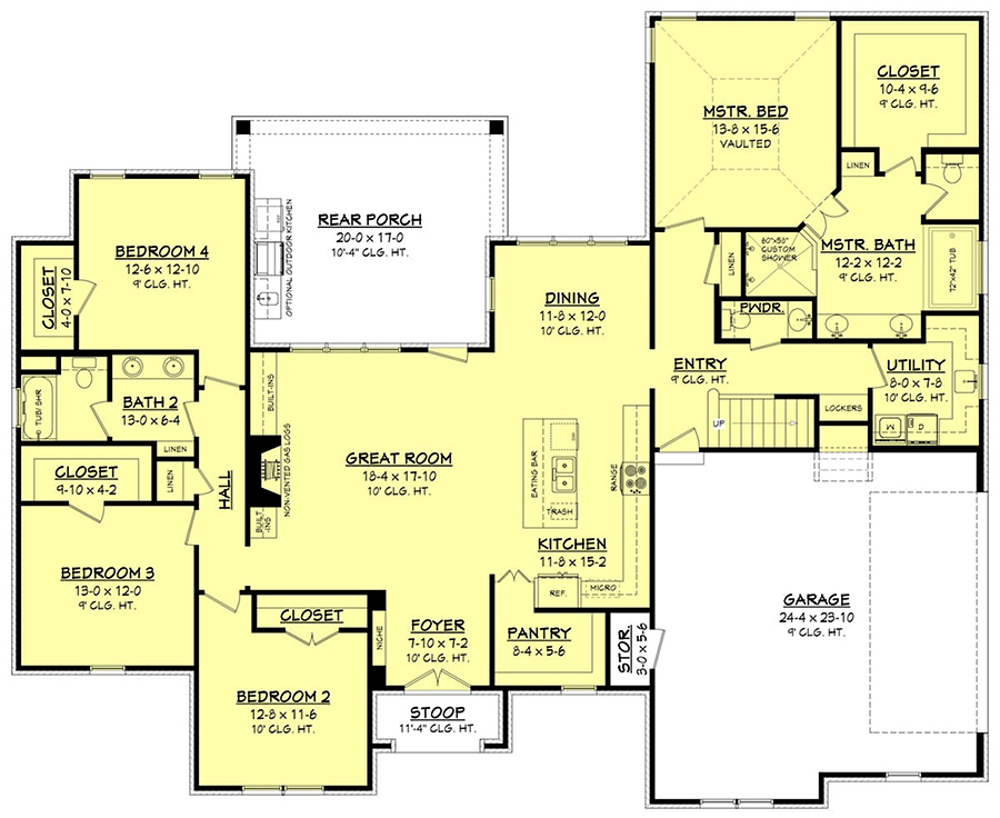 Floor Plan First Story of Country Plan #142-1188