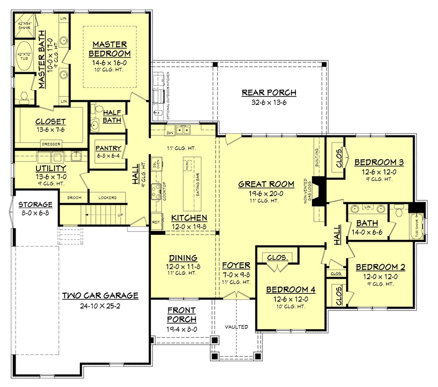 Floor Plan First Story of Country Plan #142-1189