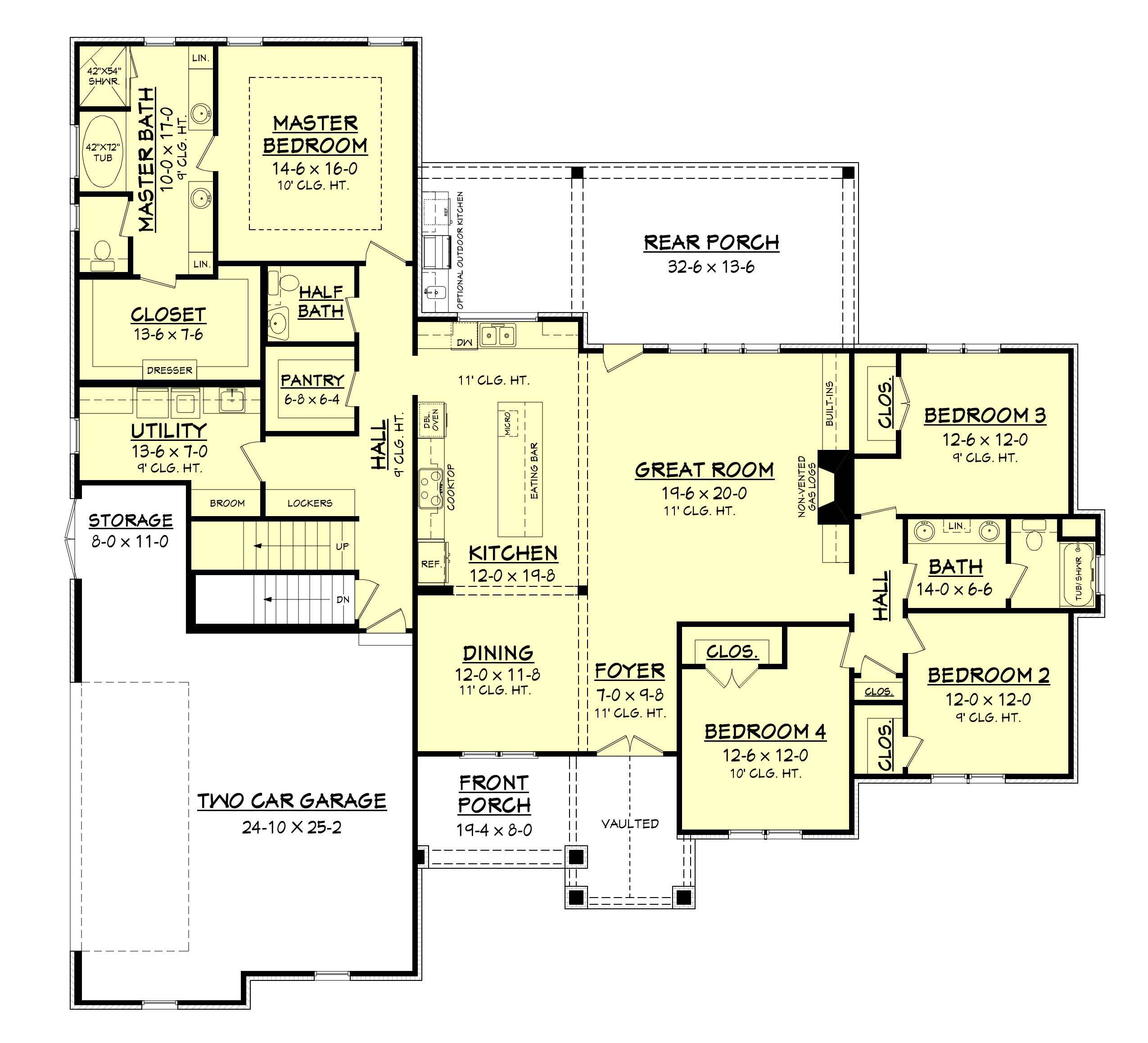Floor Plan Main Level of Country Plan #142-1189