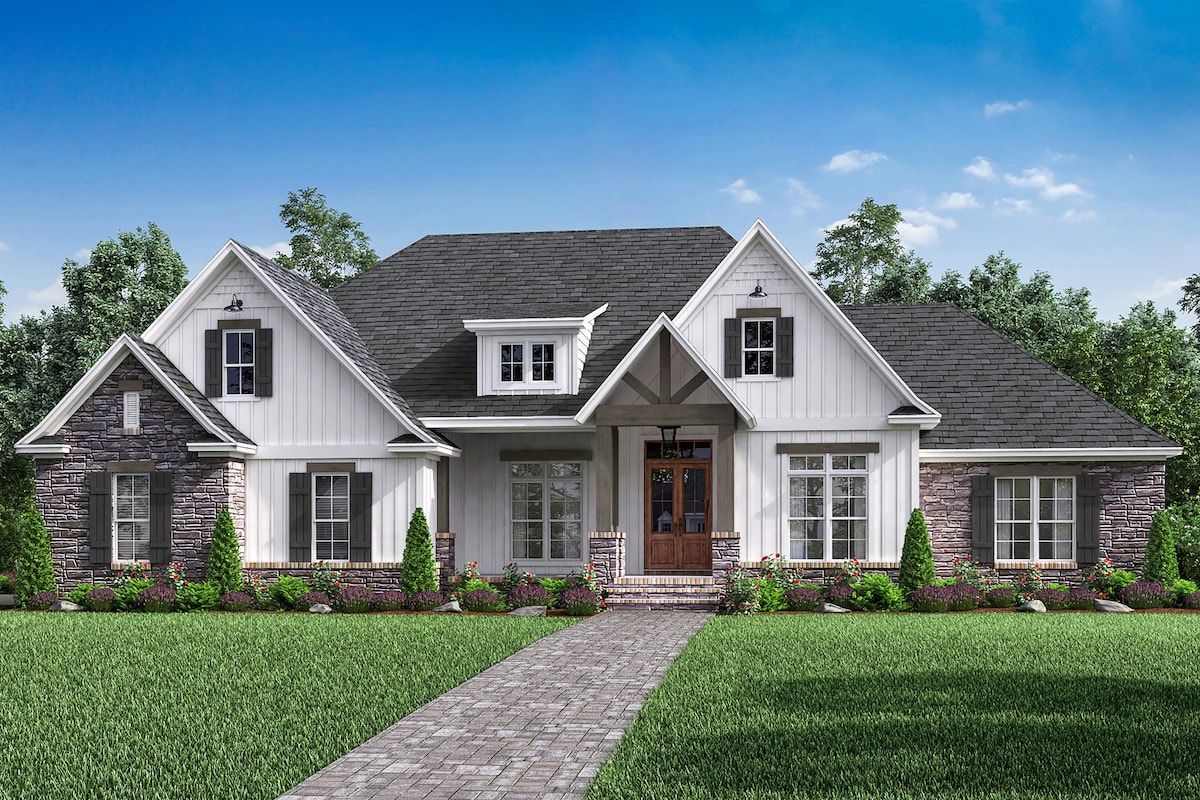 Country Craftsman style home plan (ThePlanCollection: House Plan #142-1189)