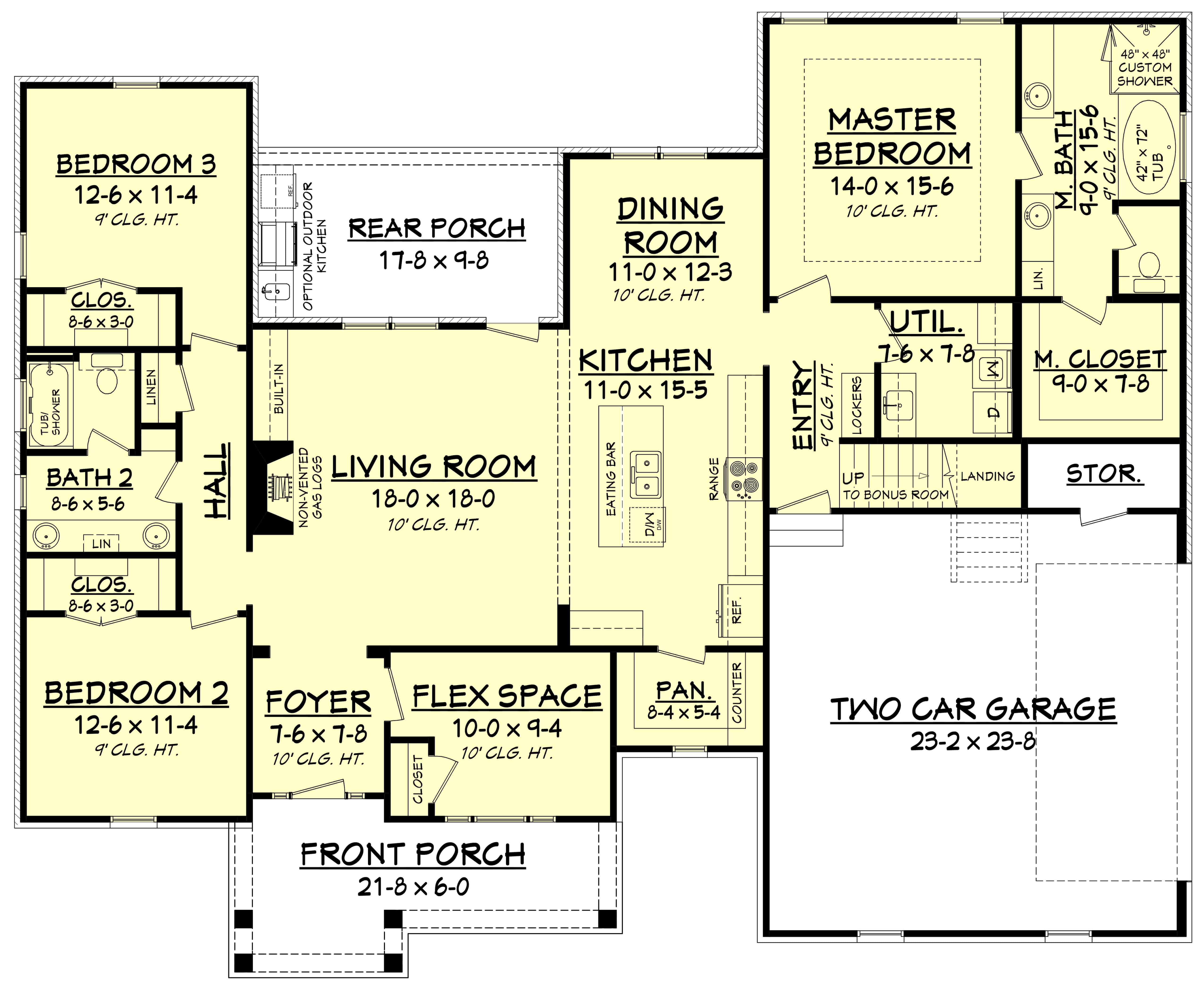 Floor Plan Main Level of Country Plan #142-1191