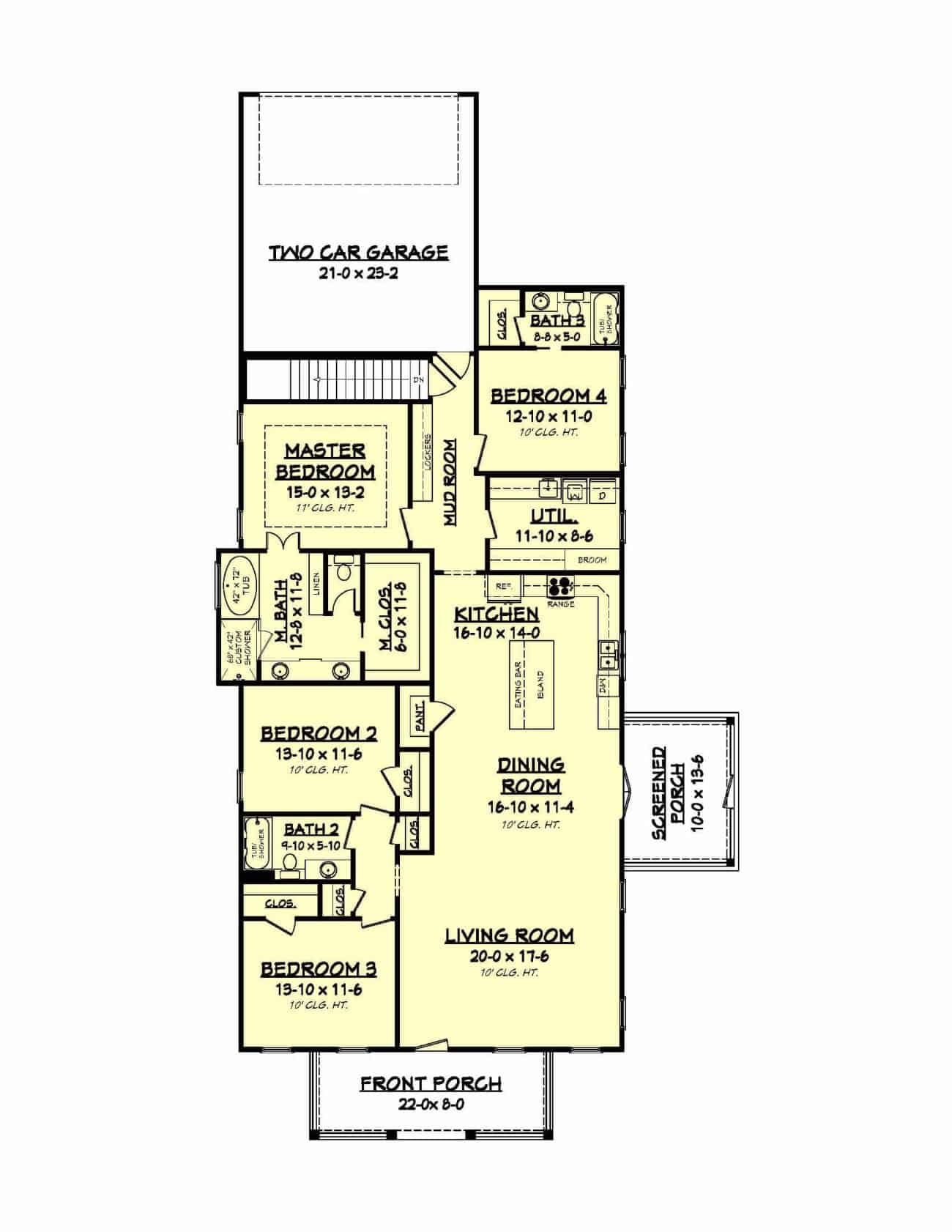Floor Plan Main Level of Traditional Plan #142-1193