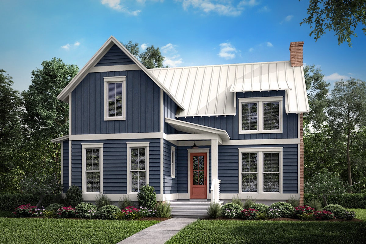 Front elevation of Farmhouse home (ThePlanCollection: House Plan #142-1195)