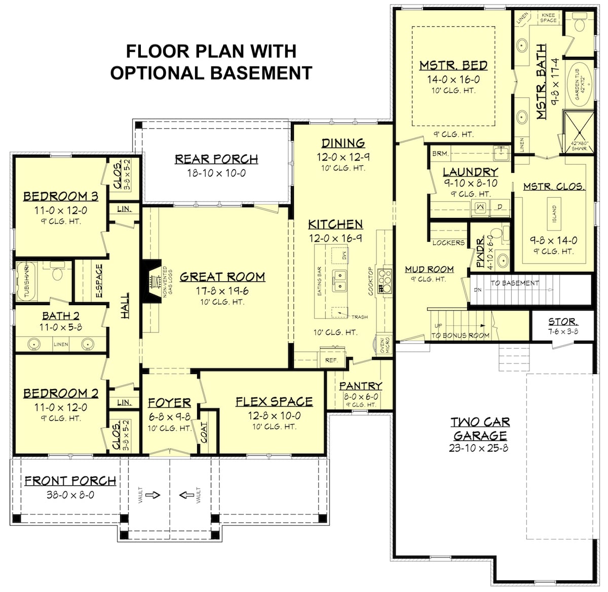 Floor Plan Main Level of Acadian Plan #142-1197