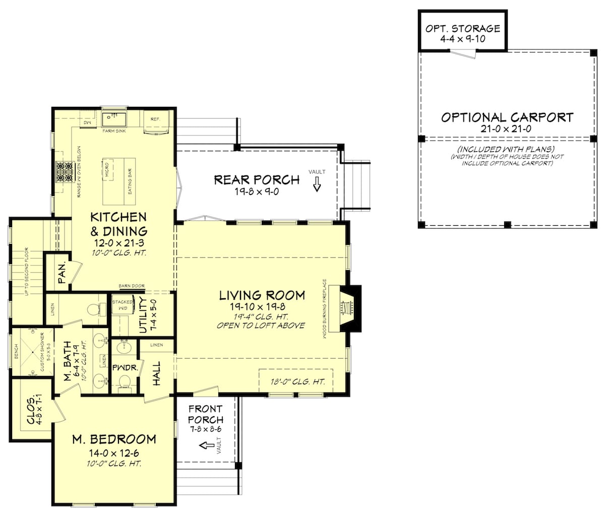 Floor Plan Main Level of Farmhouse Plan #142-1198