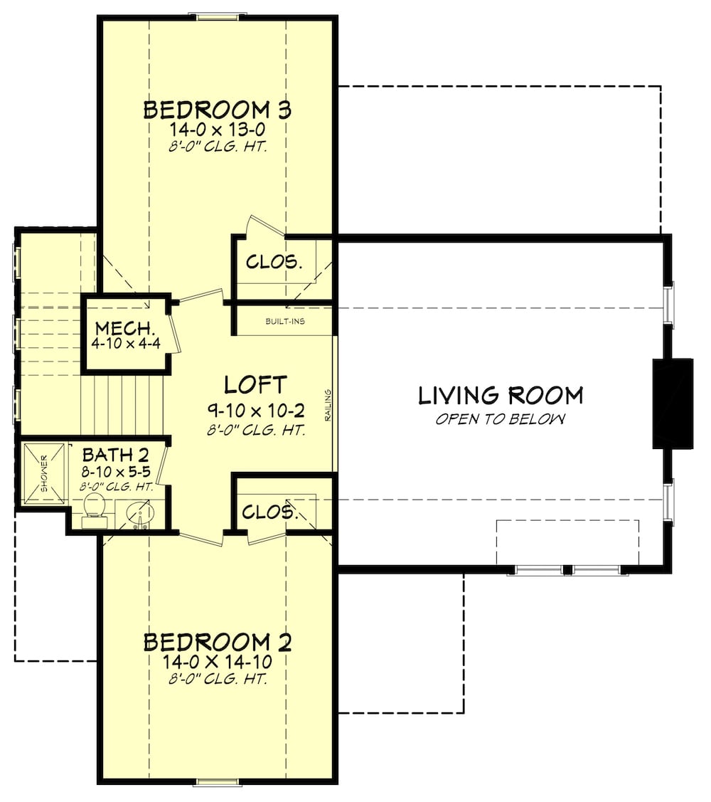 Floor Plan Upper Level of Farmhouse Plan #142-1198