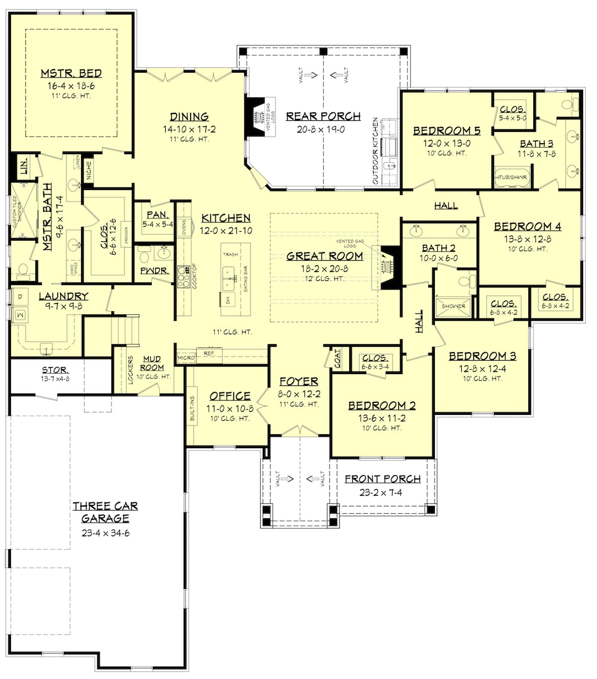 Floor Plan Main Level of Craftsman Plan #142-1199