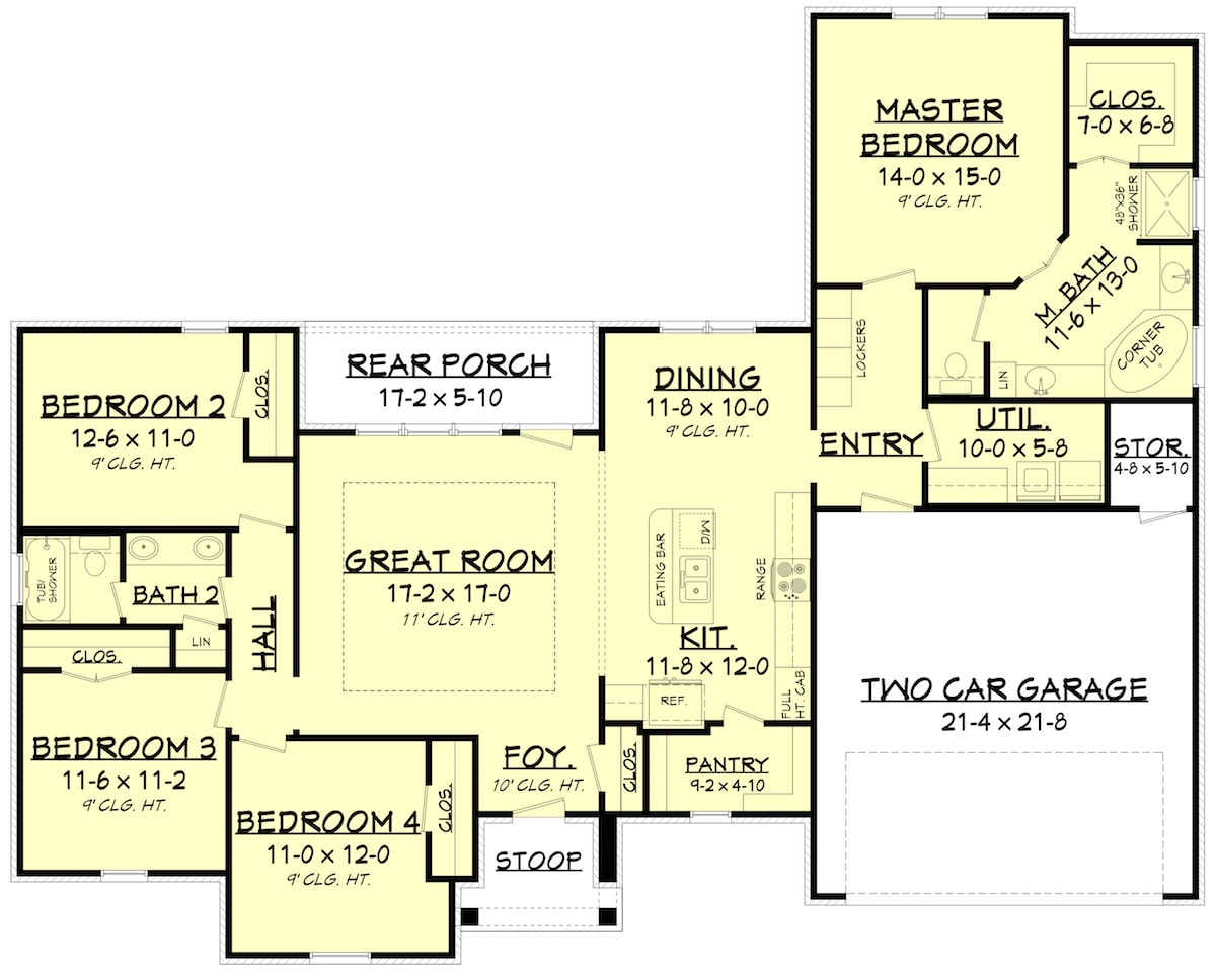 Floor Plan Main Level of Acadian Plan #142-1202