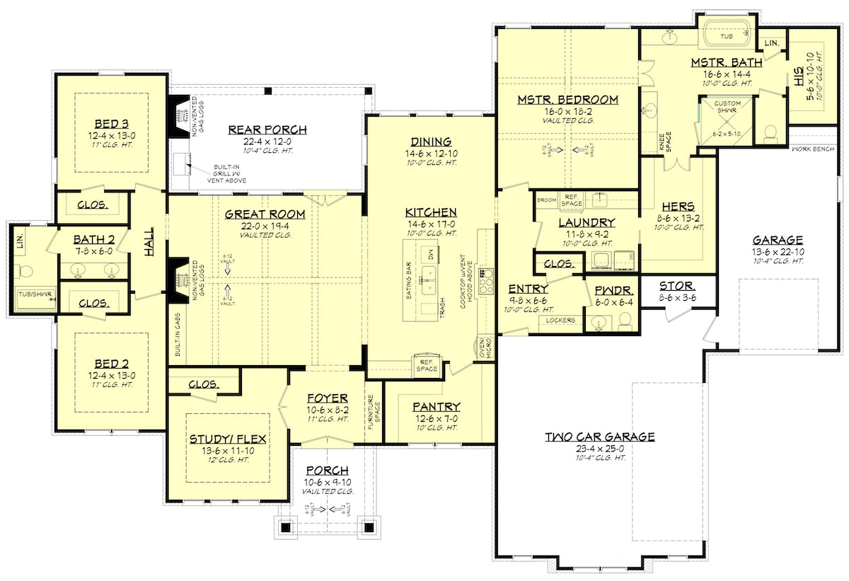 Floor Plan Main Level of Farmhouse Plan #142-1203