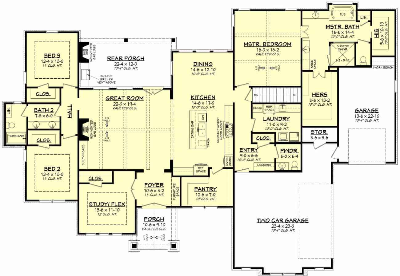 Floor Plan Main Level of Texas Style Plan #142-1203