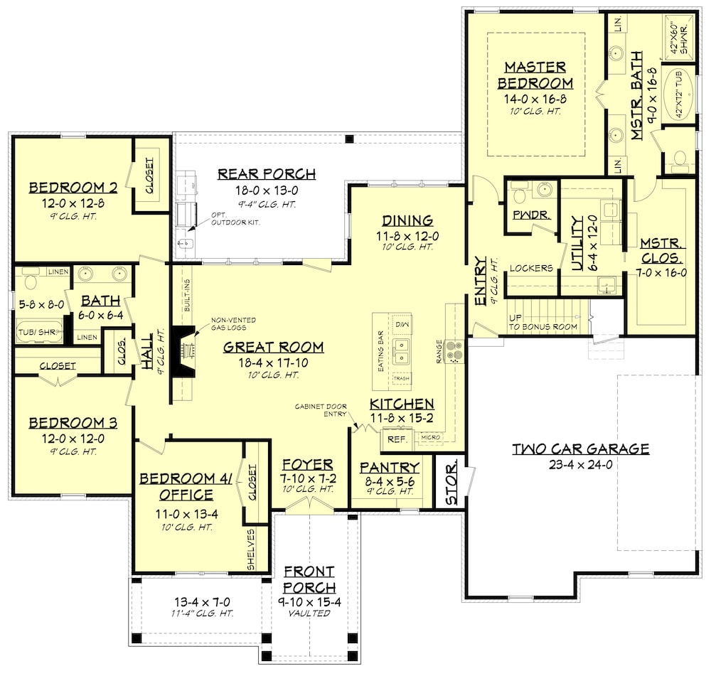 Floor Plan Main Level of European Plan #142-1204