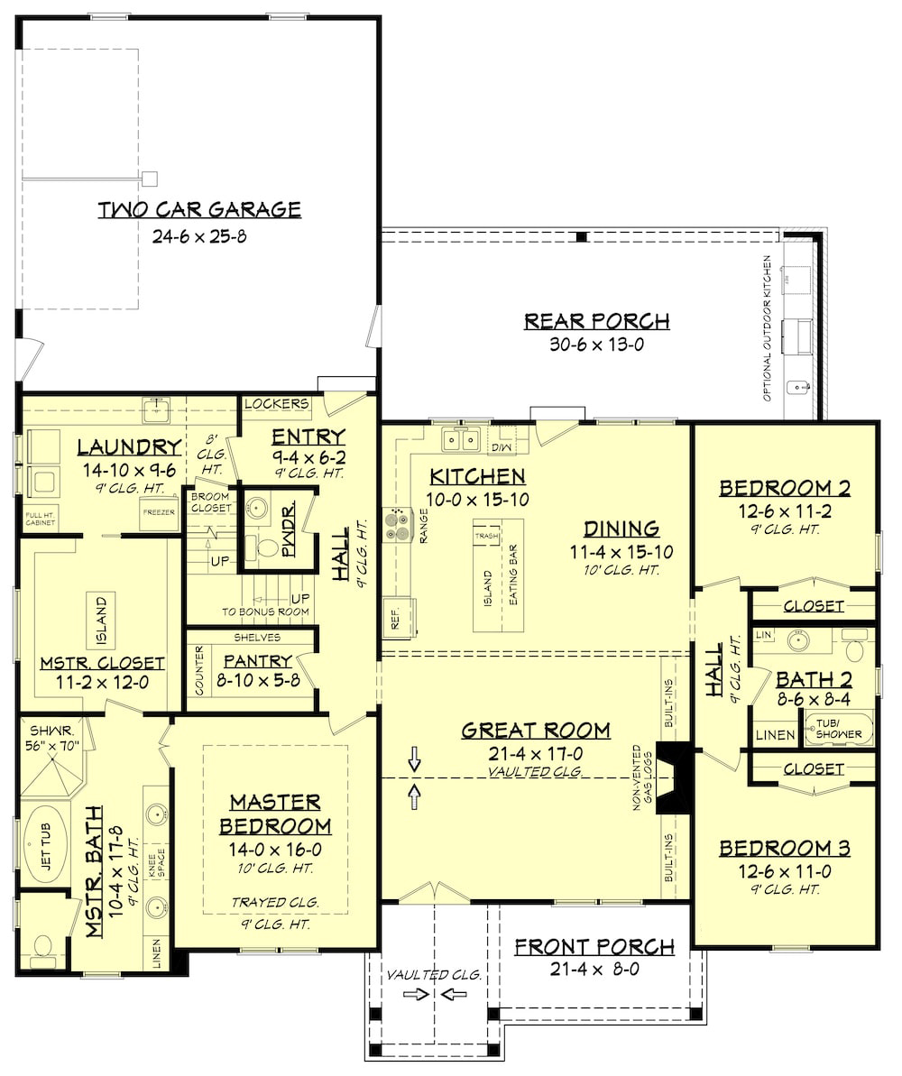 Floor Plan Main Level of Country Plan #142-1205