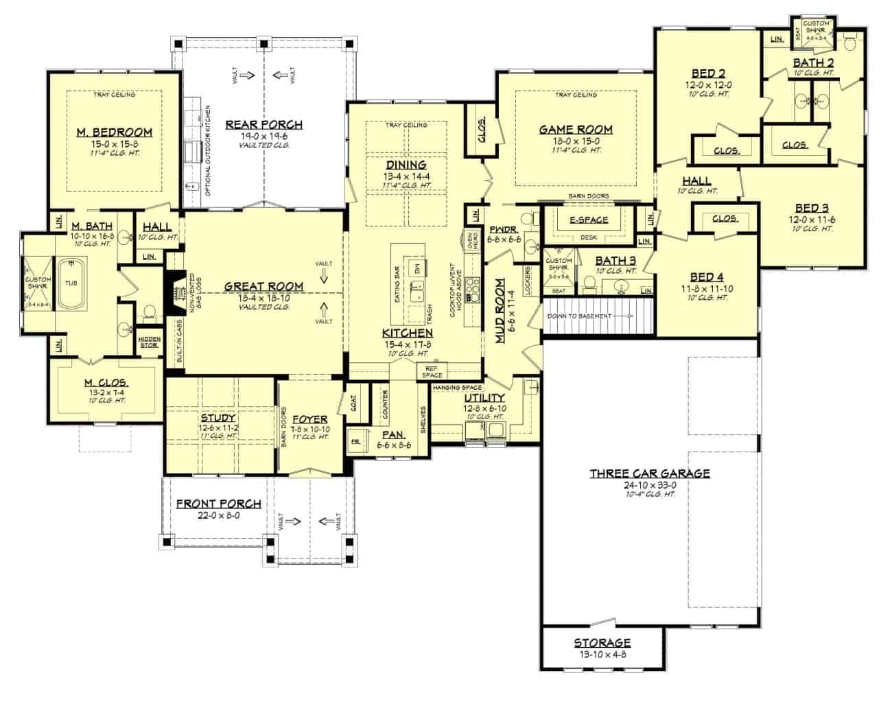 Floor Plan Main Level of Ranch Plan #142-1207