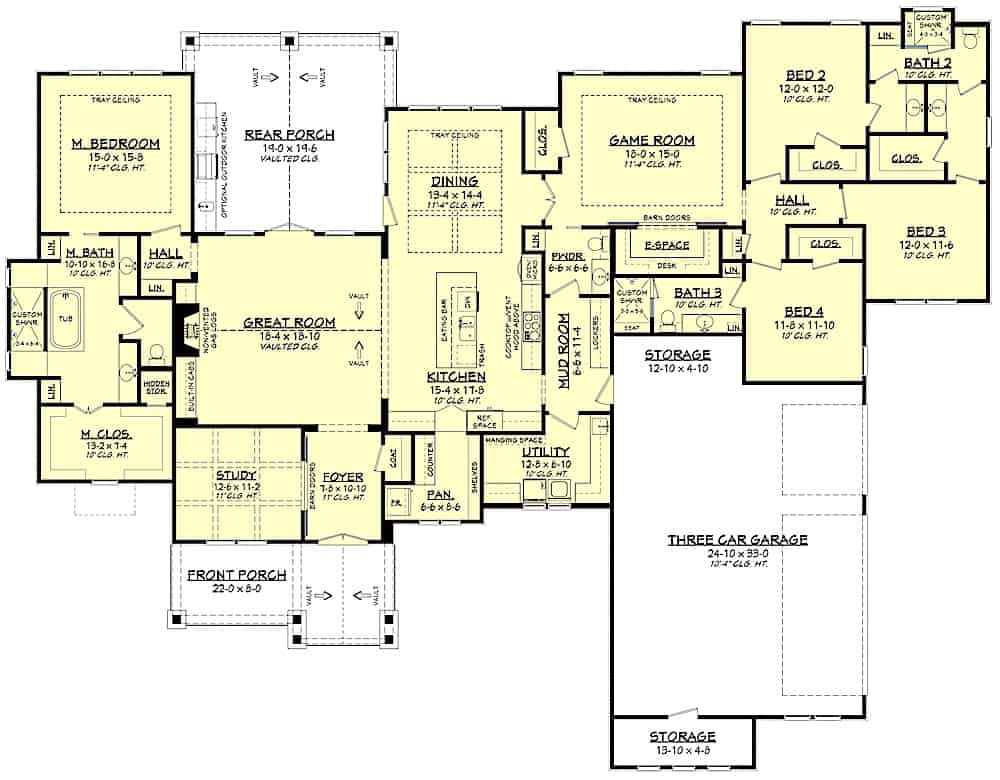 Floor Plan Main Level of Ranch Plan #142-1207