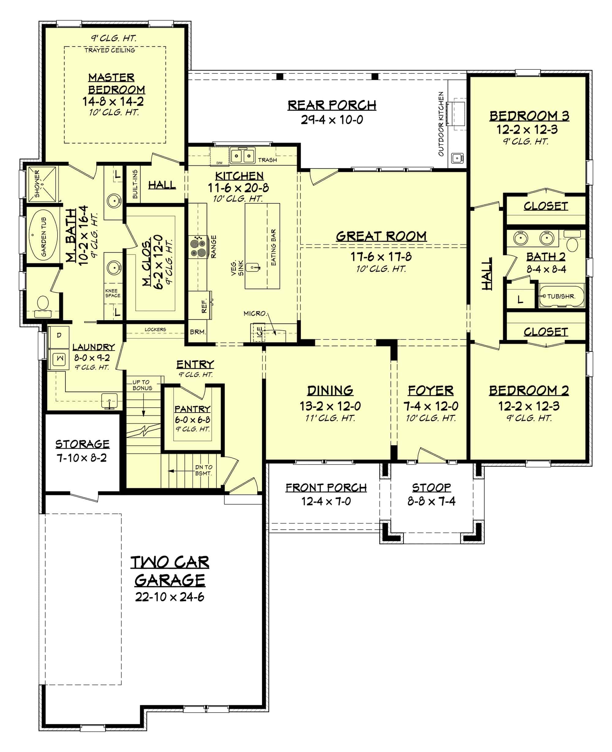 Main Level of Farmhouse Plan #142-1208