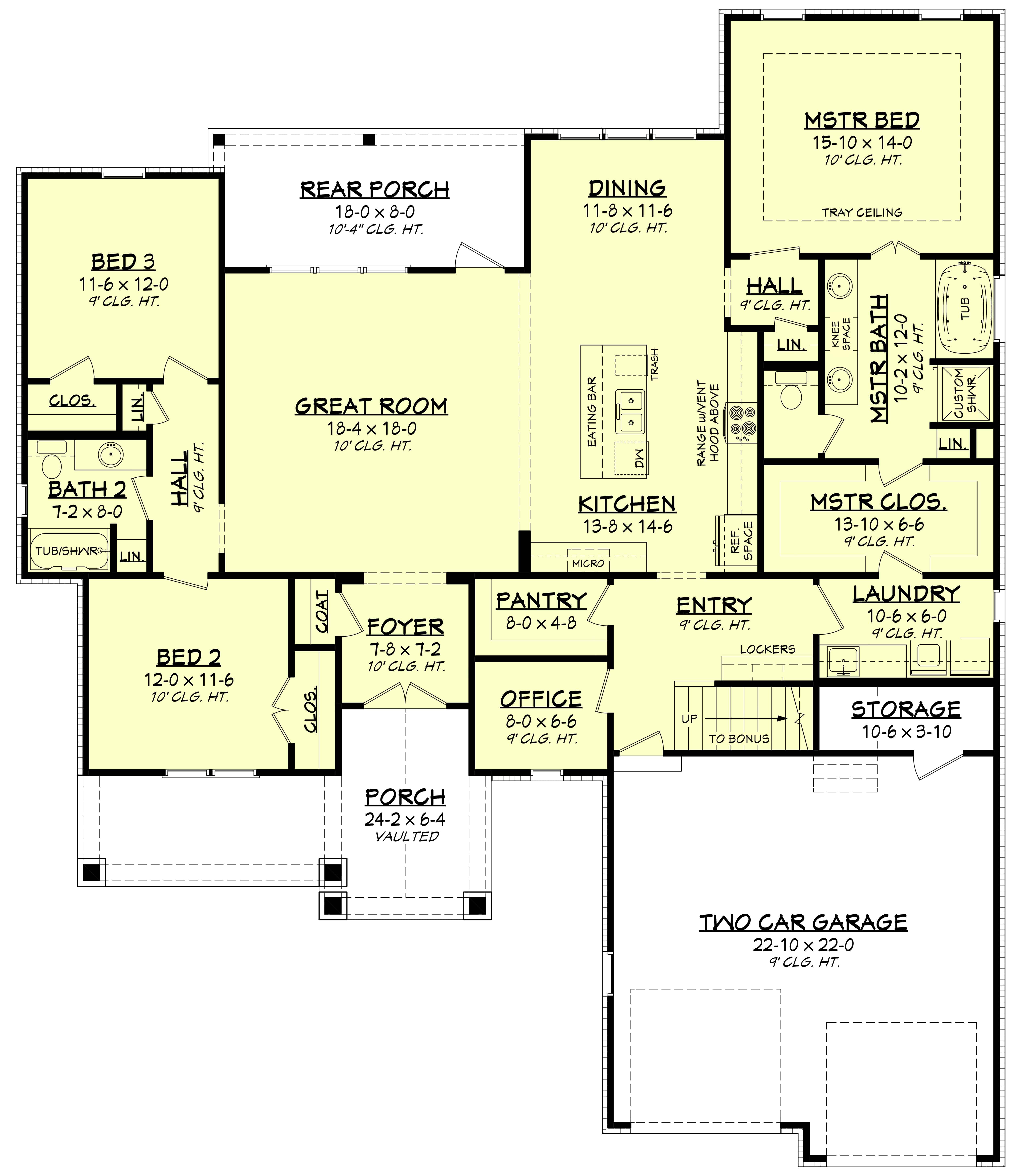 Floor Plan Main Level of Farmhouse Plan #142-1210