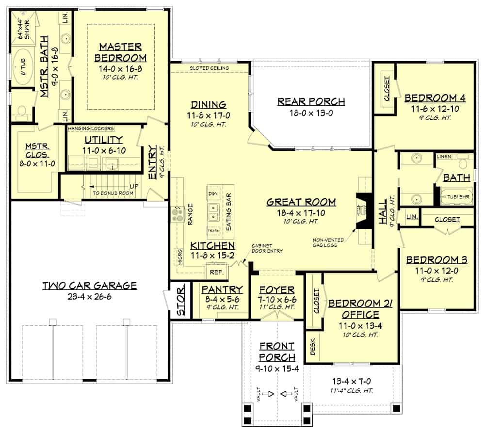 Floor Plan Main Level of Farmhouse Plan #142-1212