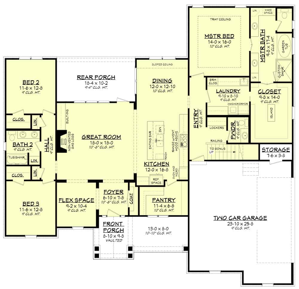 Floor Plan Main Level of Farmhouse Plan #142-1213