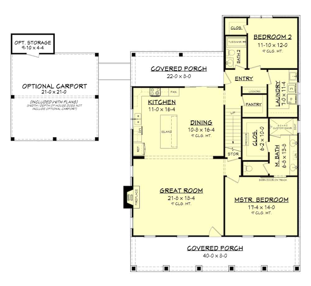 Floor Plan Main Level of Farmhouse Plan #142-1214