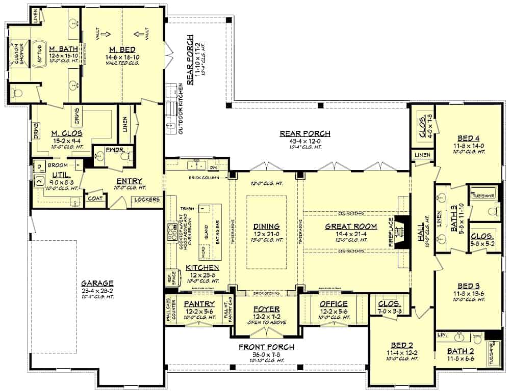 Floor Plan Main Level of Ranch Plan #142-1216