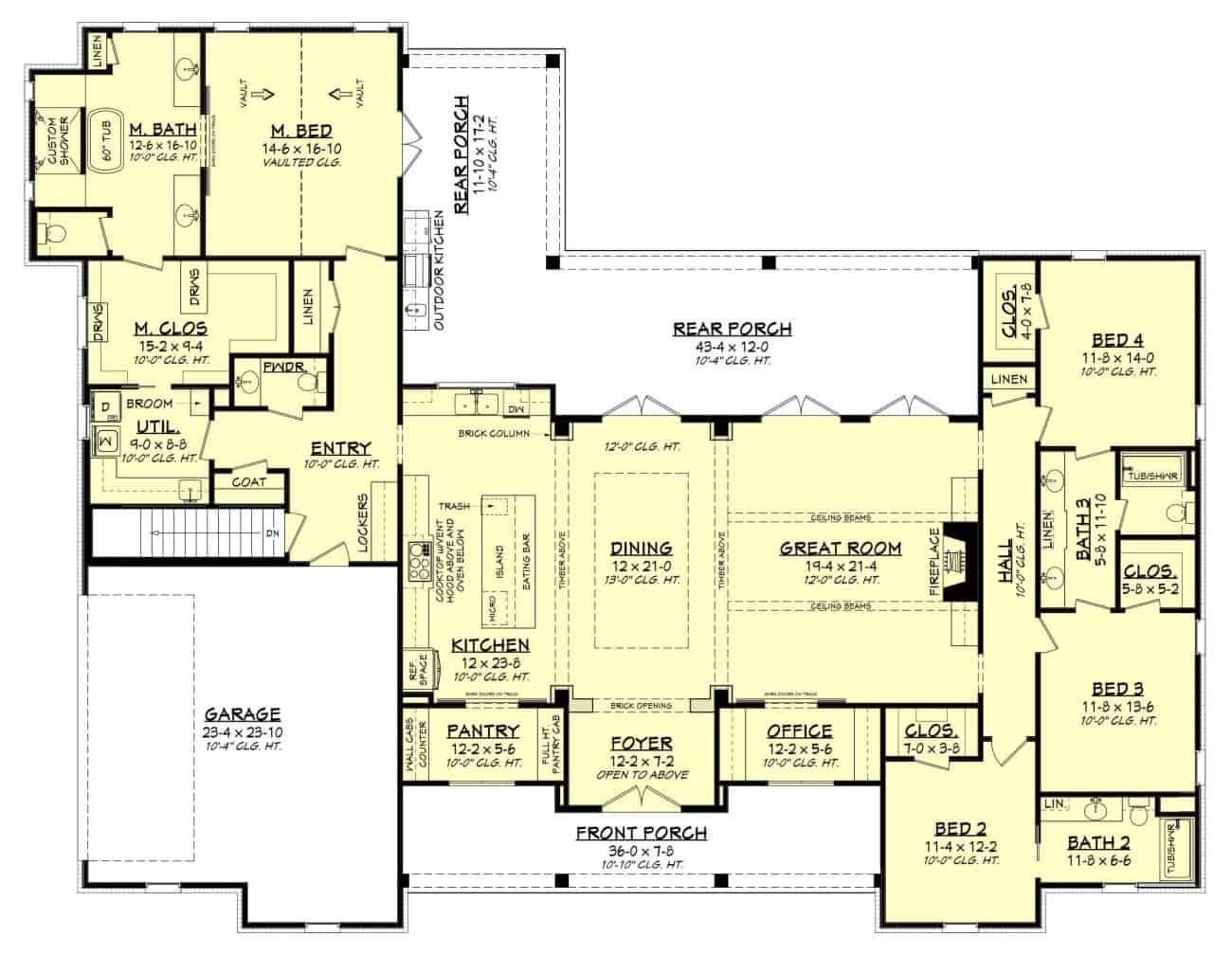 Floor Plan Main Level of Ranch Plan #142-1216