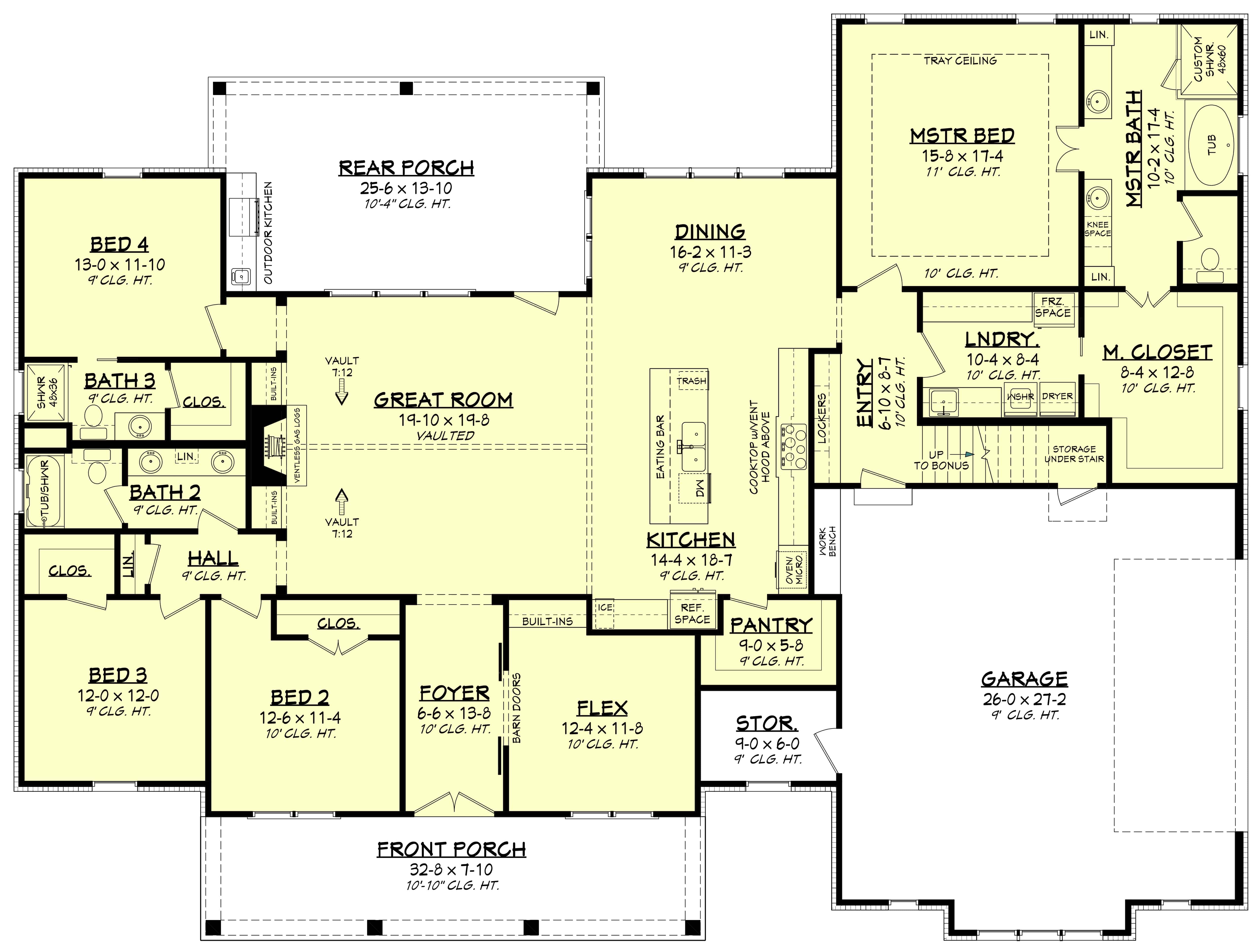 Floor Plan Main Level of Farmhouse Plan #142-1218