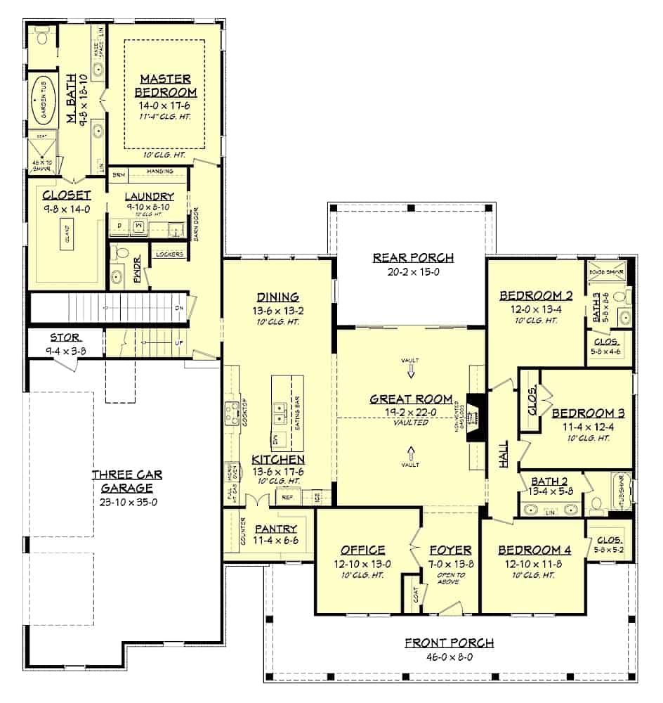 Floor Plan Main Level of Farmhouse Plan #142-1220