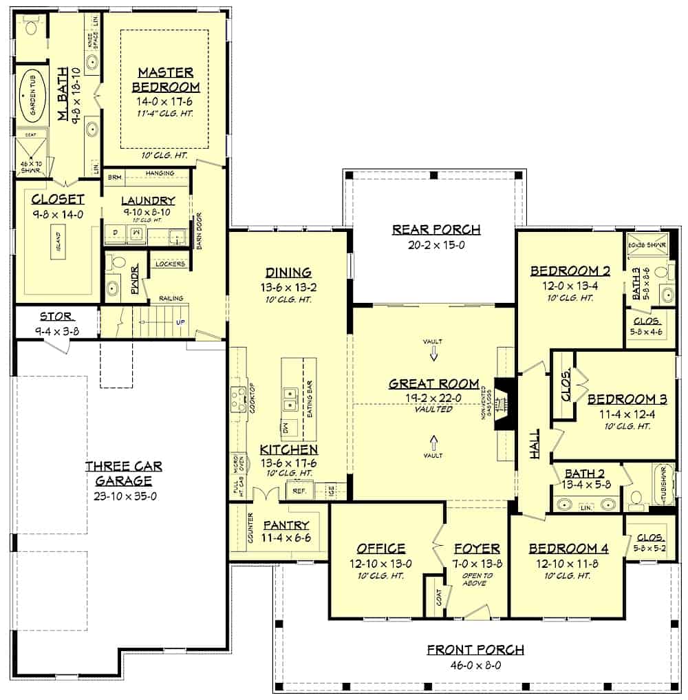 Floor Plan Main Level of Farmhouse Plan #142-1220