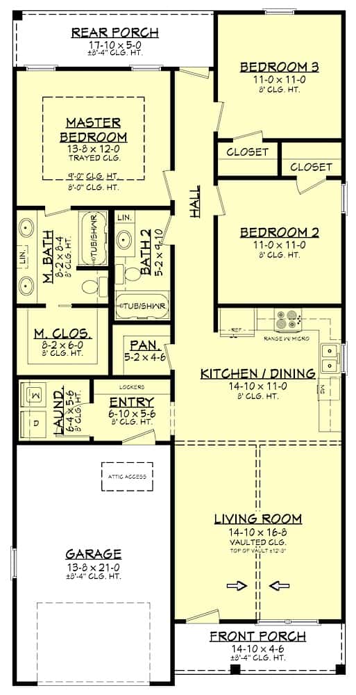Floor Plan Main Level of Ranch Plan #142-1221