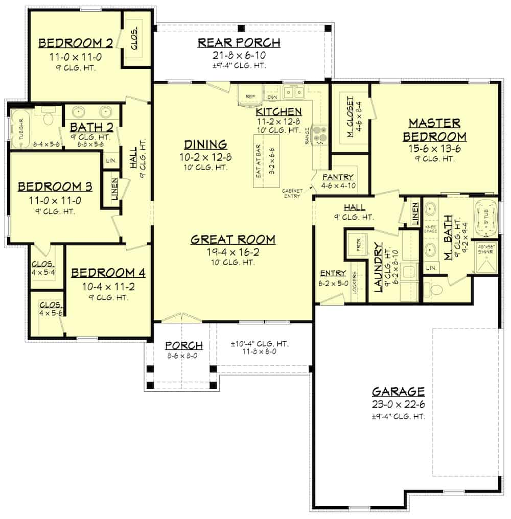 Floor Plan Main Level of Ranch Plan #142-1222