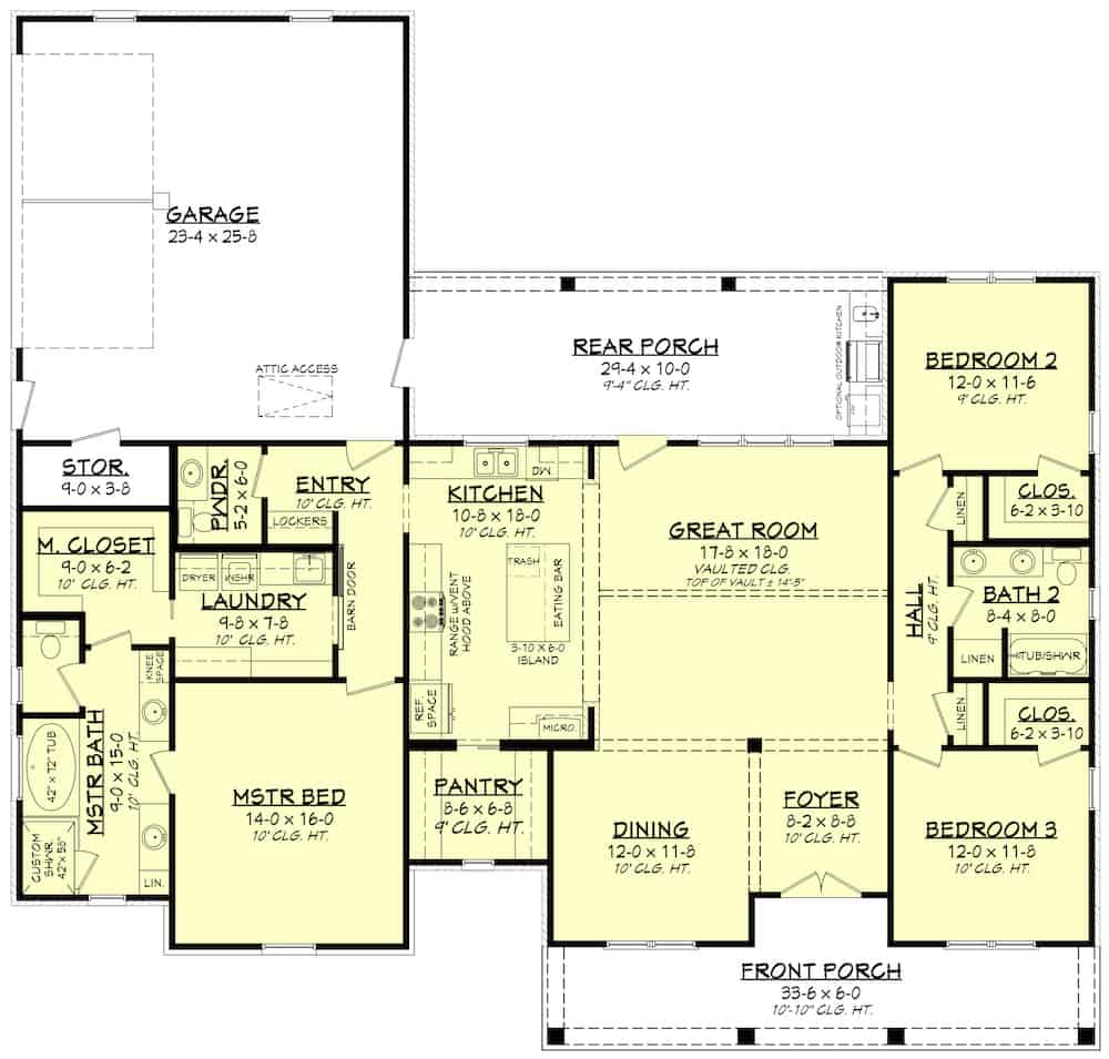 Floor Plan Main Level of Ranch Plan #142-1223