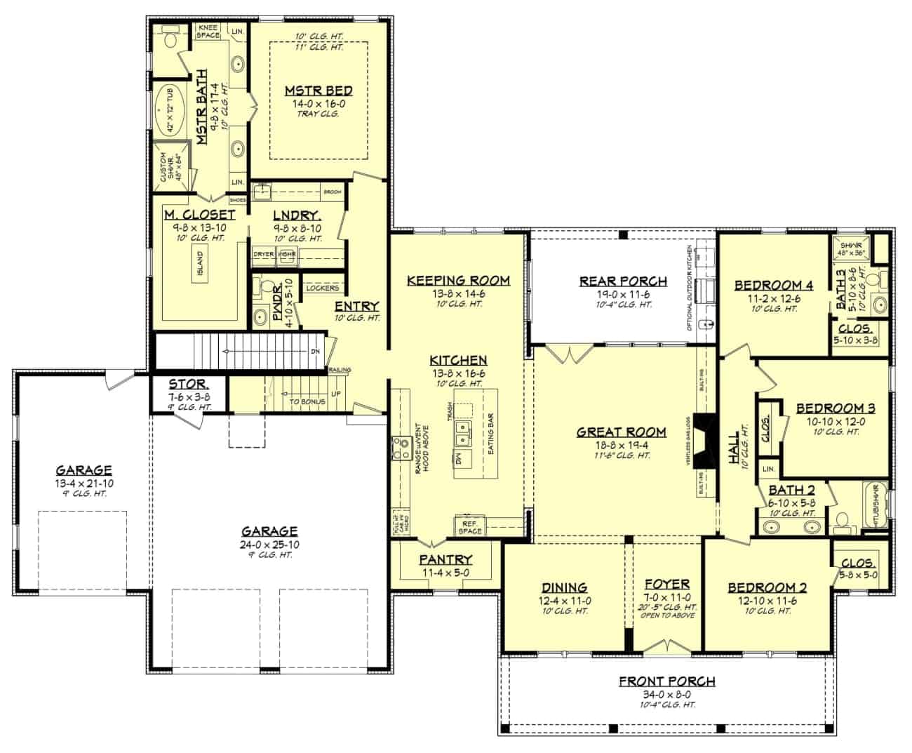 Main Level of Farmhouse Plan #142-1224