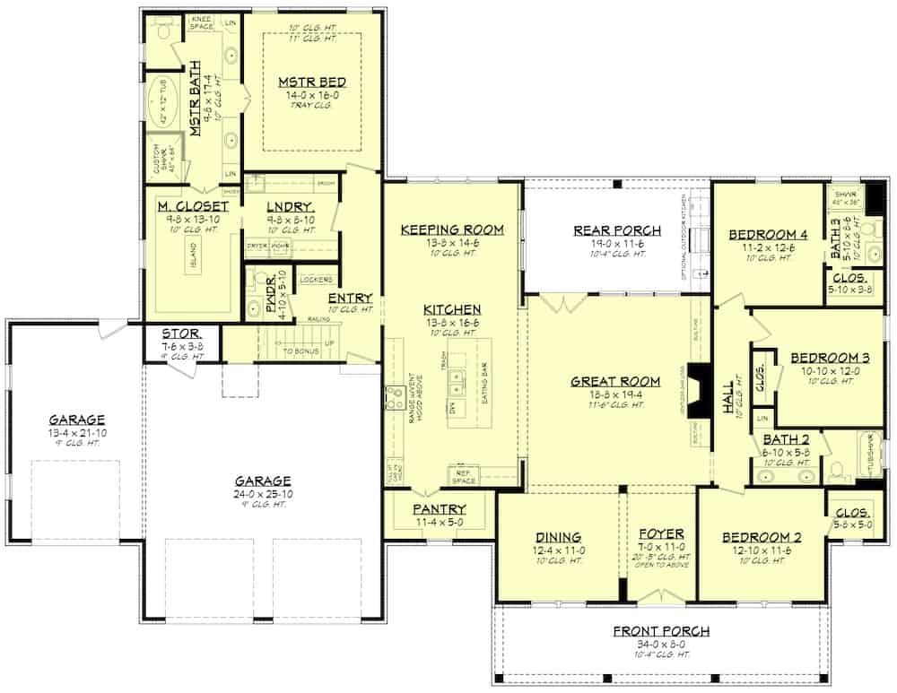 Floor Plan Main Level of Farmhouse Plan #142-1224