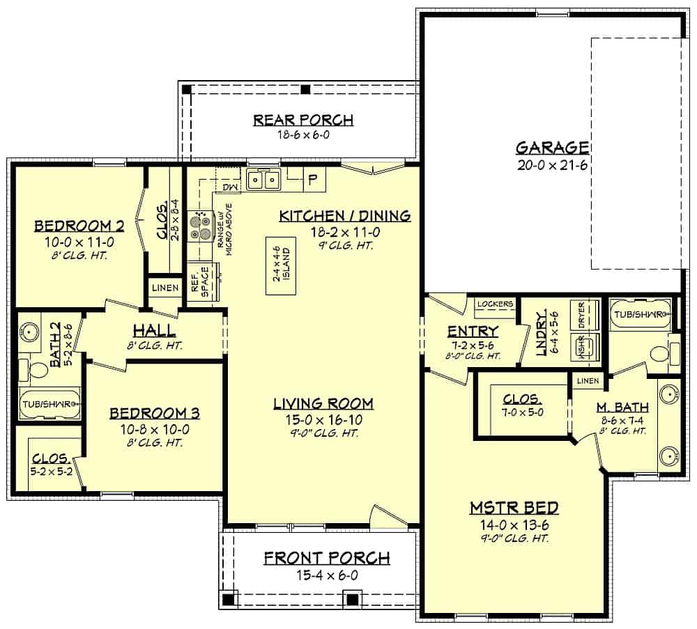 Floor Plan Main Level of Craftsman Plan #142-1226