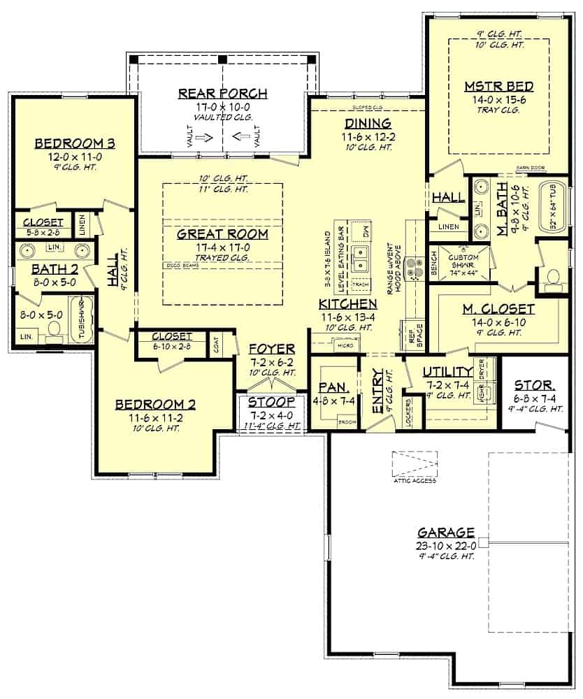 Floor Plan Main Level of Acadian Plan #142-1227