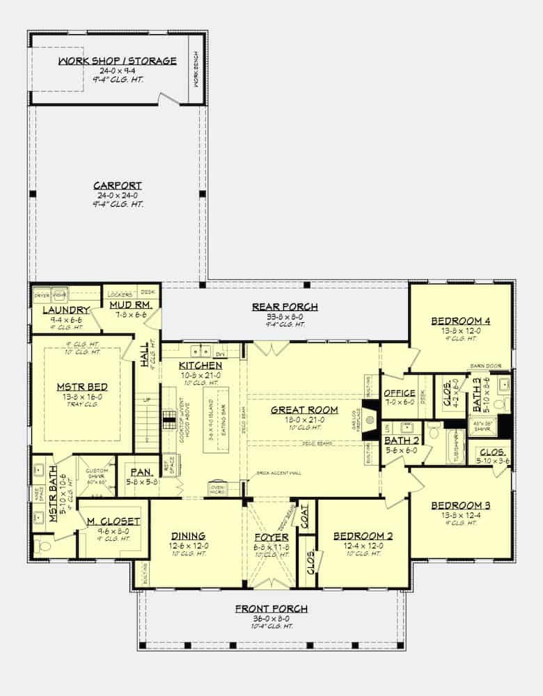 Floor Plan Main Level of Farmhouse Plan #142-1231