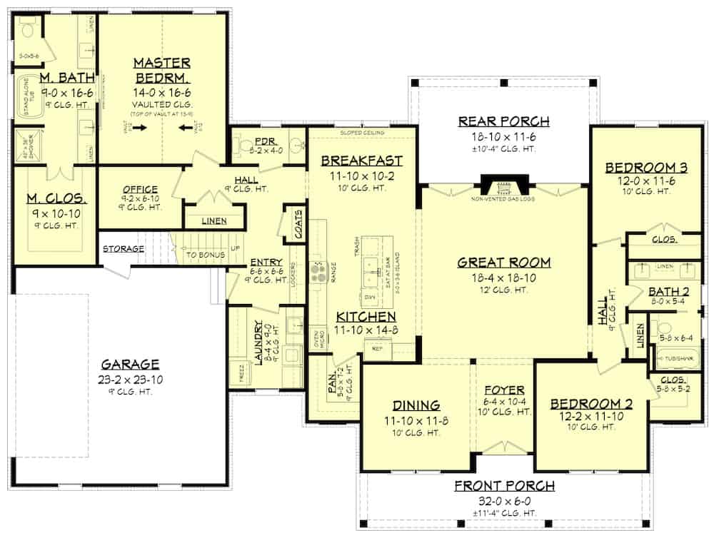Floor Plan Main Level of Farmhouse Plan #142-1232