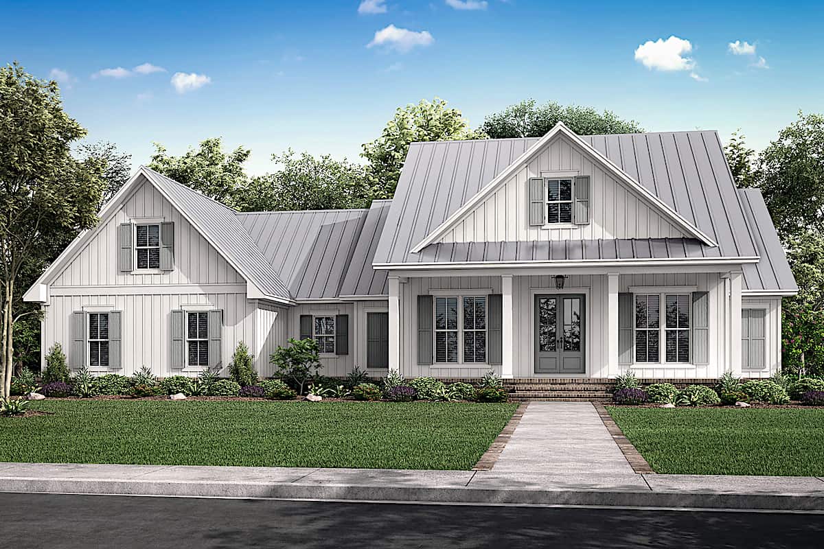 Farmhouse home (ThePlanCollection: Plan #142-1232)